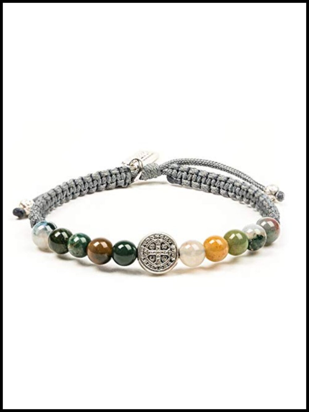 Handwoven Agate Stretch Bracelet with Benedictine Medal Protection
